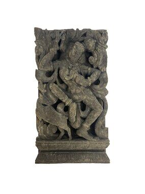 Vintage Hand Carved Wood Panel Hindu Goddess Parvati High Relief Sculpture 7 x 1